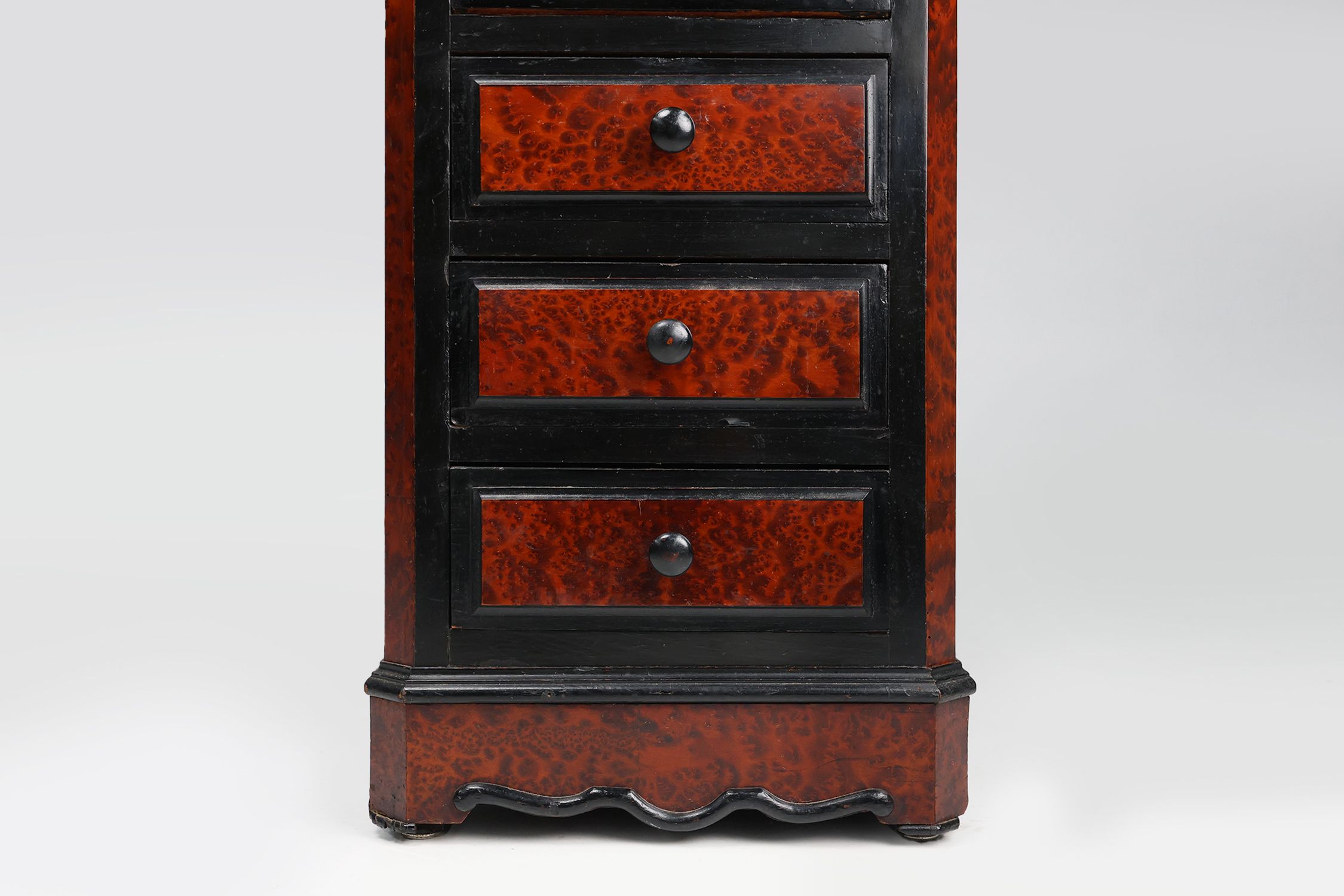 Rare Antique French chest of drawers in wood, burl veneer and marble, ca. 1850thumbnail